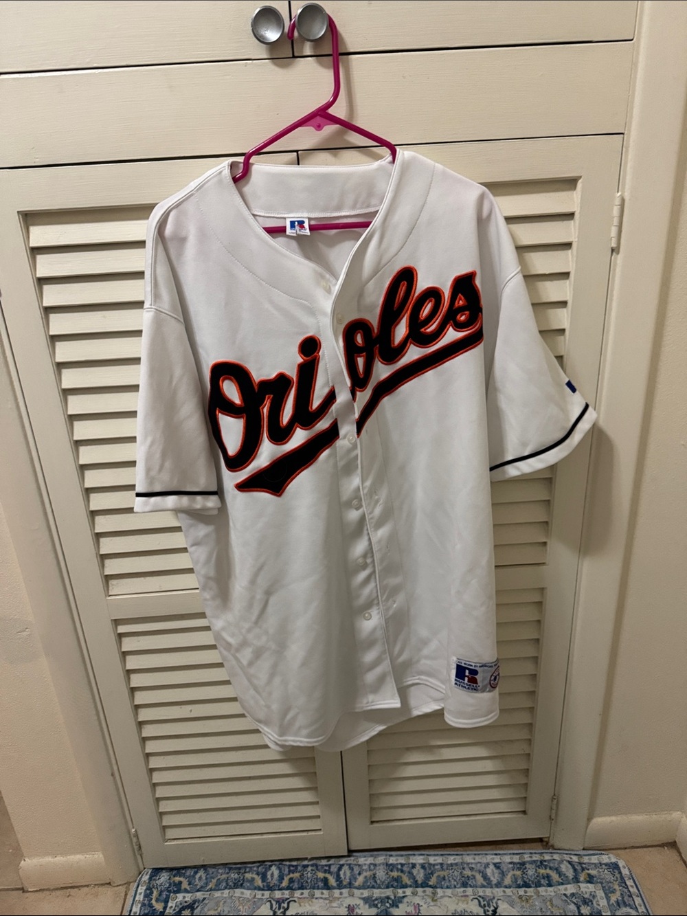 Baltimore Orioles White Button-Up Jersey with Black & Orange Script
